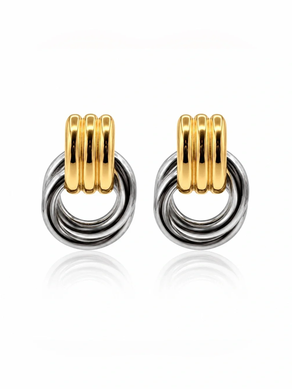 Gold and Silver Two-Tone Drop Earrings - Picture 1 of 2